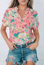 Load image into Gallery viewer, Floral Notched Neck Short Sleeve Top