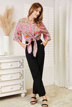 Load image into Gallery viewer, Double Take Tie Hem V-Neck Three-Quarter Sleeve Blouse