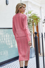Load image into Gallery viewer, Mixed Knit V-Neck Cardigan and Knit Skirt Set