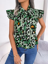 Load image into Gallery viewer, Leopard Tie Neck Cap Sleeve Blouse