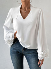 Load image into Gallery viewer, Lettuce Hem V-Neck Long Sleeve Blouse