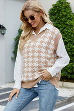 Load image into Gallery viewer, Houndstooth V-Neck Capped Sleeve Knit Vest