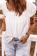 Load image into Gallery viewer, Lace Trim Tie-Back Puff Sleeve Top