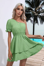 Load image into Gallery viewer, Layered Single Shoulder Flounce Sleeve Mini Dress