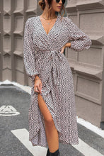 Load image into Gallery viewer, Slit Printed Surplice Balloon Sleeve Dress