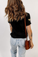 Load image into Gallery viewer, Bow Print Sequin Round Neck Short Sleeve T-Shirt