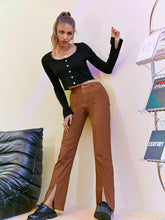 Load image into Gallery viewer, Slit Cuff Butterfly Button Down Cropped Knit Top