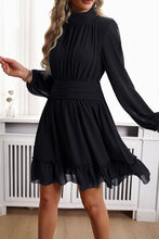 Load image into Gallery viewer, Frill Ruched Mock Neck Balloon Sleeve Dress