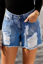Load image into Gallery viewer, High Rise Distressed Denim Shorts