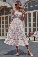 Load image into Gallery viewer, Floral Frill Trim Ruffle Hem Tied Dress