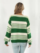 Load image into Gallery viewer, Striped V-Neck Dropped Shoulder Sweater
