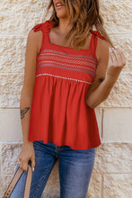 Load image into Gallery viewer, Embroidered Tie-Shoulder Babydoll Tank