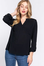 Load image into Gallery viewer, ACTIVE BASIC Full Size Notched Long Sleeve Woven Top
