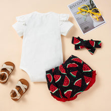 Load image into Gallery viewer, Baby Girl Graphic Ruffle Shoulder Bodysuit and Bloomer Set