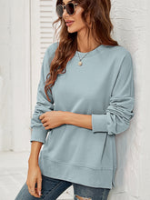 Load image into Gallery viewer, Round Neck Dropped Shoulder Slit Sweatshirt
