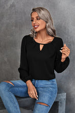 Load image into Gallery viewer, Pleated Detail Cutout Puff Sleeve Blouse