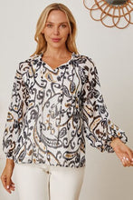 Load image into Gallery viewer, Printed Tie Neck Balloon Sleeve Blouse