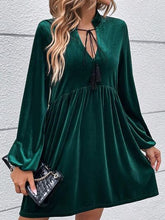 Load image into Gallery viewer, Tied Neck Balloon Sleeve Mini Dress