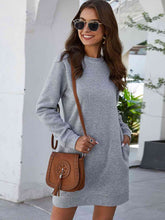 Load image into Gallery viewer, Round Neck Long Sleeve Mini Dress with Pockets