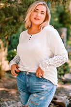 Load image into Gallery viewer, Plus Size Spliced Lace Ribbed Henley Top
