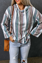 Load image into Gallery viewer, Striped Drawstring Detail Drop Shoulder Hoodie