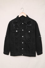 Load image into Gallery viewer, Distressed Button-Up Denim Jacket with Pockets