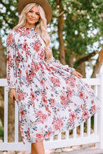 Load image into Gallery viewer, Floral Mock Neck Flounce Sleeve Midi Dress