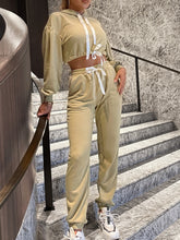 Load image into Gallery viewer, Two-Tone Drawstring Cropped Hoodie and Joggers Set