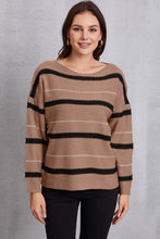 Load image into Gallery viewer, Striped Round Neck Dropped Shoulder Sweater