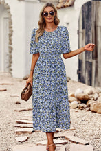 Load image into Gallery viewer, Floral Cutout Puff Sleeve Midi Dress