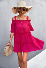Load image into Gallery viewer, Cold-Shoulder Frill Trim Tiered Dress