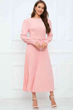 Load image into Gallery viewer, Round Neck Flounce Sleeve Pleated Dress