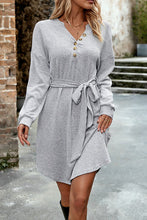 Load image into Gallery viewer, Notched Tie Waist Dropped Shoulder Mini Dress