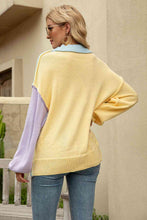 Load image into Gallery viewer, Color Block Round Neck Dropped Shoulder Sweater