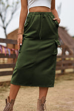 Load image into Gallery viewer, Drawstring Waist Slit Denim Skirt
