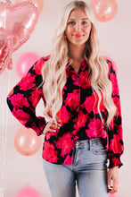 Load image into Gallery viewer, Floral Button Front Lantern Sleeve Shirt
