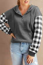 Load image into Gallery viewer, Plaid Quarter-Snap Hoodie with Pocket