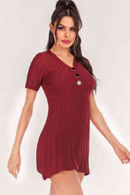 Load image into Gallery viewer, Buttoned Short Sleeve V-Neck Knit Dress