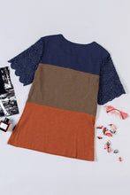 Load image into Gallery viewer, Color Block Spliced Lace Buttoned Tee