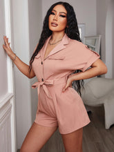 Load image into Gallery viewer, Tie-Waist Button Front Lapel Collar Romper
