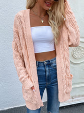 Load image into Gallery viewer, Cable-Knit Open Front Cardigan with Front Pockets