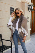 Load image into Gallery viewer, Striped Fringe Detail Long Sleeve Poncho