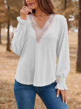 Load image into Gallery viewer, Eyelet V-Neck Flounce Sleeve Top