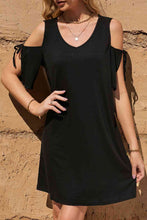 Load image into Gallery viewer, Tied Cold-Shoulder V-Neck Mini Dress