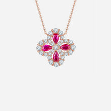 Load image into Gallery viewer, Lab-Grown Ruby 925 Sterling Silver Flower Shape Necklace