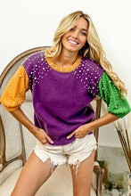 Load image into Gallery viewer, BiBi Color Block Pearl Detail Round Neck Sweater