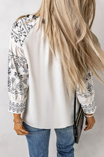 Load image into Gallery viewer, Printed Tassel Tie Puff Sleeve Blouse