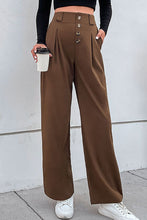 Load image into Gallery viewer, Button-Fly Pleated Waist Wide Leg Pants with Pockets
