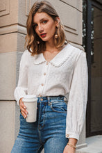 Load image into Gallery viewer, Lace Trim Button Front Puff Sleeve Shirt