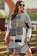 Load image into Gallery viewer, Plus Size Round Neck Leopard Print Long Sleeve Mini Dress